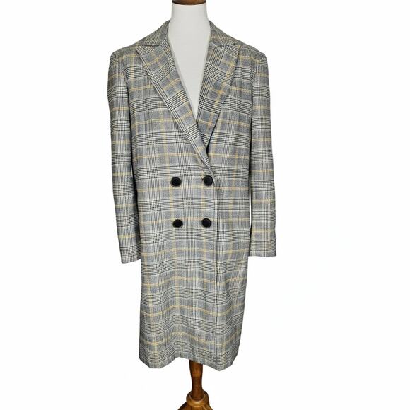 Zara Basic Outerwear Gray and Yellow Houndstooth Long Coat - Picture 3 of 9